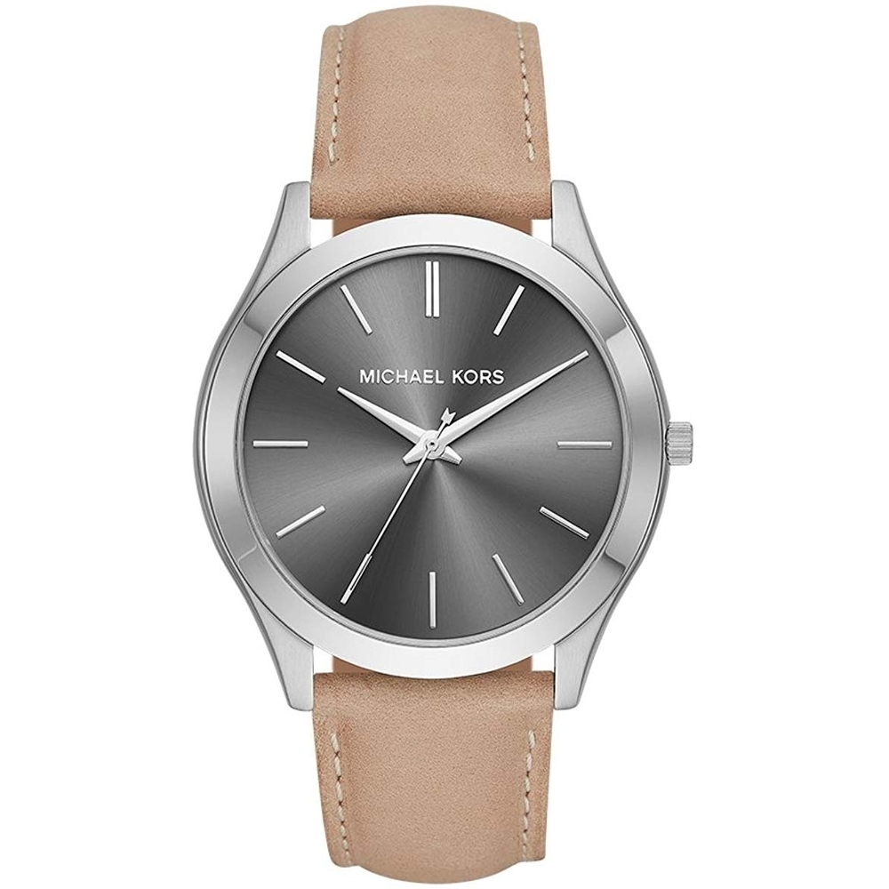 Michael Kors Men's Slim Runway Grey Dial Beige Leather Watch
